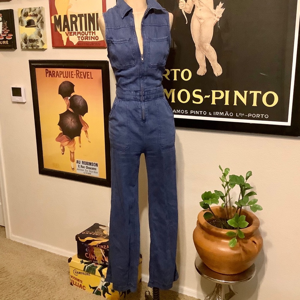 Free People Wind City 70's Denim Jumpsuit